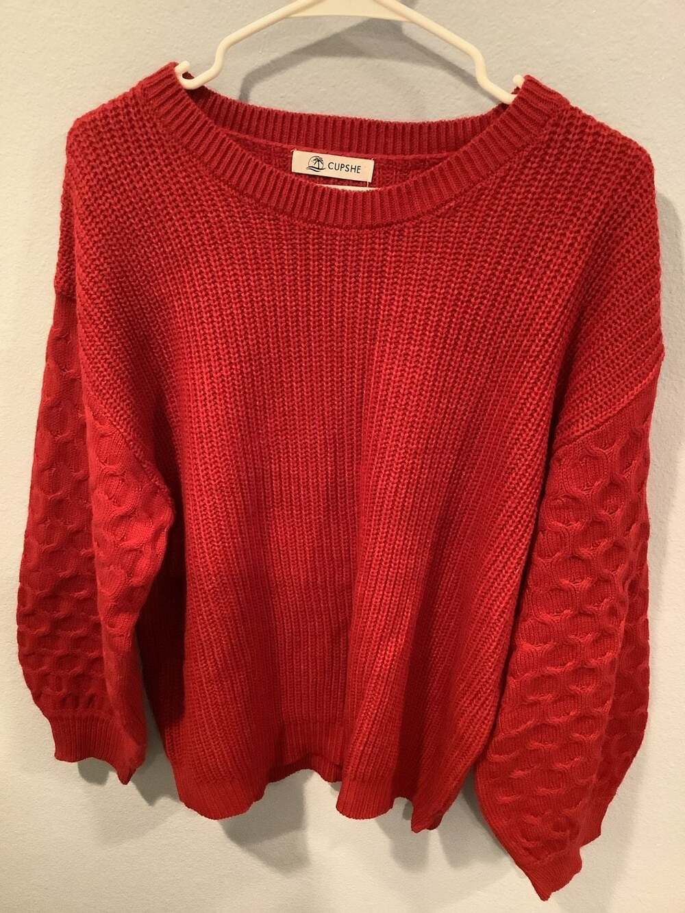 Aqua Women Orange Crew-Neck Balloon-Sleeve Marled Sweater Top Sweatshirt XS